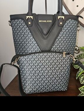 Michael Kors Black and Gray MK Logo Crossbody Bag